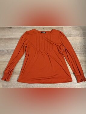 Women’s Orange Pleated Front Long Sleeve Top